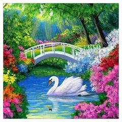 Swan Bird Spring Flowers Trees Lake Pond Landscape Original Aceo Painting Art Lightweight Scarf  by Ket1n9