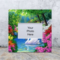 Swan Bird Spring Flowers Trees Lake Pond Landscape Original Aceo Painting Art White Box Photo Frame 4  X 6  by Ket1n9