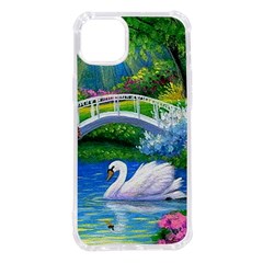 Swan Bird Spring Flowers Trees Lake Pond Landscape Original Aceo Painting Art Iphone 14 Plus Tpu Uv Print Case by Ket1n9