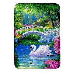 Swan Bird Spring Flowers Trees Lake Pond Landscape Original Aceo Painting Art Rectangular Glass Fridge Magnet (4 Pack) by Ket1n9