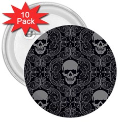 Dark Horror Skulls Pattern 3  Buttons (10 Pack)  by Ket1n9