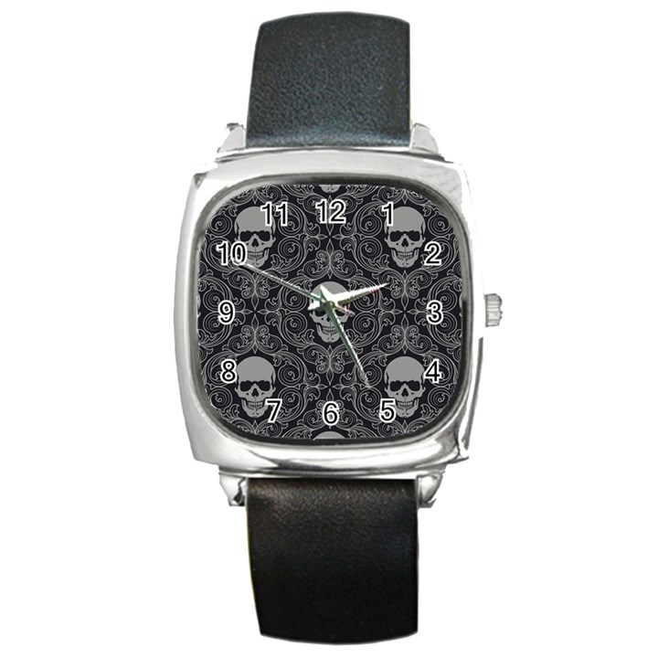 Dark Horror Skulls Pattern Square Metal Watch