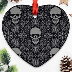 Dark Horror Skulls Pattern Heart Ornament (two Sides) by Ket1n9