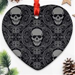 Dark Horror Skulls Pattern Heart Ornament (Two Sides) Front