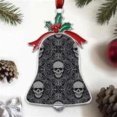 Dark Horror Skulls Pattern Metal Holly Leaf Bell Ornament by Ket1n9