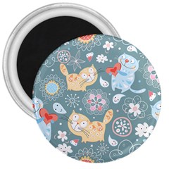 Cute Cat Background Pattern 3  Magnets by Ket1n9