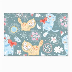 Cute Cat Background Pattern Postcards 5  X 7  (pkg Of 10) by Ket1n9