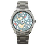 Cute Cat Background Pattern Sport Metal Watch Front