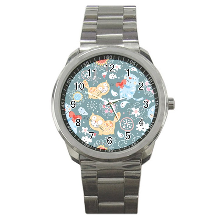 Cute Cat Background Pattern Sport Metal Watch