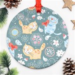 Cute Cat Background Pattern Round Ornament (Two Sides) Back