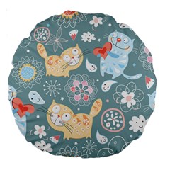 Cute Cat Background Pattern Large 18  Premium Round Cushions by Ket1n9