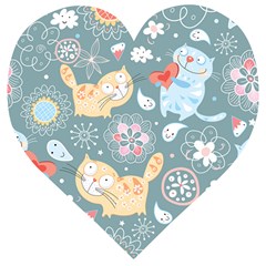 Cute Cat Background Pattern Wooden Puzzle Heart by Ket1n9