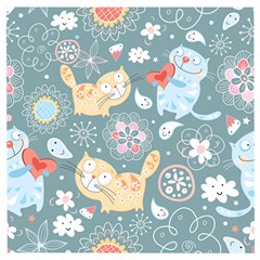 Cute Cat Background Pattern Wooden Puzzle Square by Ket1n9