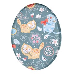 Cute Cat Background Pattern Oval Glass Fridge Magnet (4 Pack) by Ket1n9