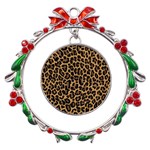 Tiger Skin Art Pattern Metal X mas Wreath Ribbon Ornament Front