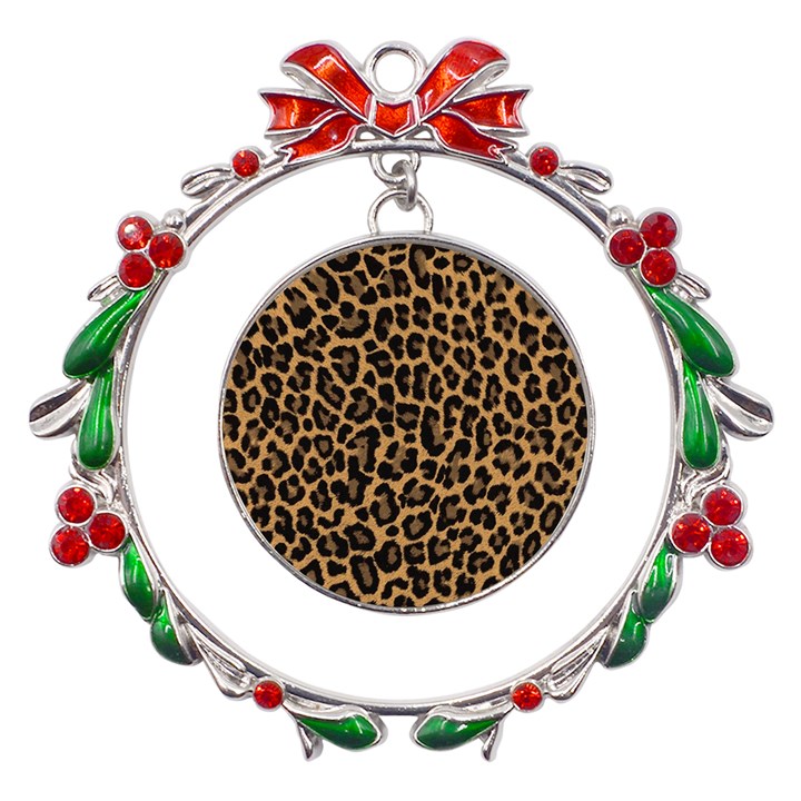 Tiger Skin Art Pattern Metal X mas Wreath Ribbon Ornament