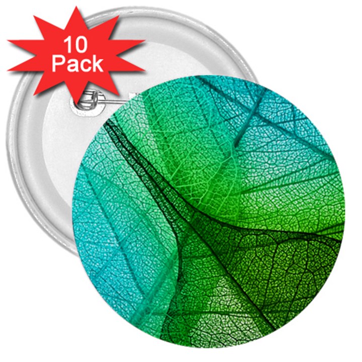 Sunlight Filtering Through Transparent Leaves Green Blue 3  Buttons (10 pack) 