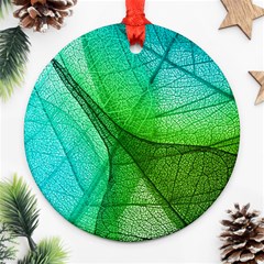 Sunlight Filtering Through Transparent Leaves Green Blue Round Ornament (two Sides) by Ket1n9