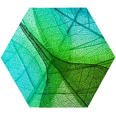 Sunlight Filtering Through Transparent Leaves Green Blue Wooden Puzzle Hexagon by Ket1n9