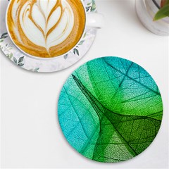 Sunlight Filtering Through Transparent Leaves Green Blue Uv Print Round Tile Coaster by Ket1n9