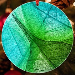 Sunlight Filtering Through Transparent Leaves Green Blue Uv Print Acrylic Ornament Round by Ket1n9