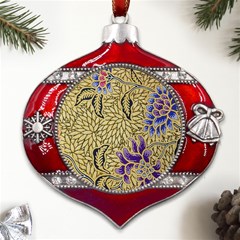 Traditional Art Batik Pattern Metal Snowflake And Bell Red Ornament by Ket1n9