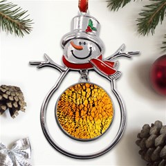 Yellow Chevron Zigzag Pattern Metal Snowman Ornament by Ket1n9