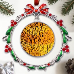 Yellow Chevron Zigzag Pattern Metal X mas Wreath Ribbon Ornament by Ket1n9