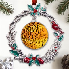 Yellow Chevron Zigzag Pattern Metal X mas Wreath Holly Leaf Ornament by Ket1n9