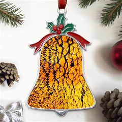 Yellow Chevron Zigzag Pattern Metal Holly Leaf Bell Ornament by Ket1n9