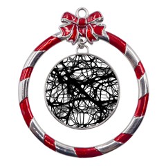 Neurons Brain Cells Brain Structure Metal Red Ribbon Round Ornament by Ket1n9