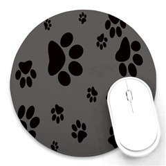 Dog Foodprint Paw Prints Seamless Background And Pattern Round Mousepad by Ket1n9