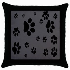 Dog Foodprint Paw Prints Seamless Background And Pattern Throw Pillow Case (black) by Ket1n9