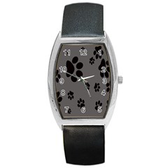 Dog Foodprint Paw Prints Seamless Background And Pattern Barrel Style Metal Watch