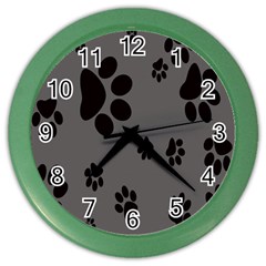 Dog Foodprint Paw Prints Seamless Background And Pattern Color Wall Clock by Ket1n9