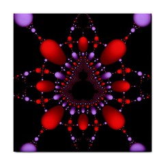 Fractal Red Violet Symmetric Spheres On Black Tile Coaster by Ket1n9