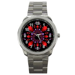 Fractal Red Violet Symmetric Spheres On Black Sport Metal Watch by Ket1n9