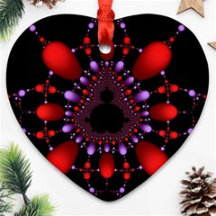 Fractal Red Violet Symmetric Spheres On Black Heart Ornament (two Sides) by Ket1n9