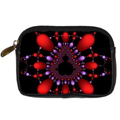 Fractal Red Violet Symmetric Spheres On Black Digital Camera Leather Case by Ket1n9