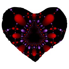 Fractal Red Violet Symmetric Spheres On Black Large 19  Premium Heart Shape Cushions by Ket1n9