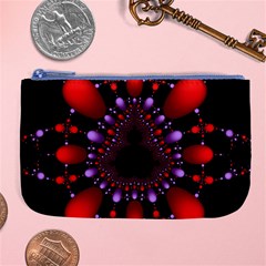 Fractal Red Violet Symmetric Spheres On Black Large Coin Purse by Ket1n9