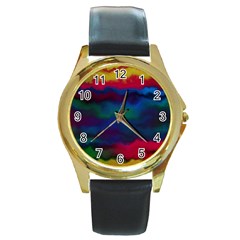 Watercolour Color Background Round Gold Metal Watch by Ket1n9