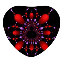 Fractal Red Violet Symmetric Spheres On Black Heart Glass Fridge Magnet (4 Pack) by Ket1n9