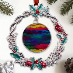 Watercolour Color Background Metal X mas Wreath Holly Leaf Ornament by Ket1n9