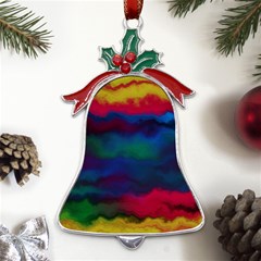 Watercolour Color Background Metal Holly Leaf Bell Ornament by Ket1n9