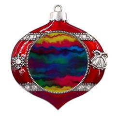 Watercolour Color Background Metal Snowflake And Bell Red Ornament