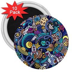 Cartoon Hand Drawn Doodles On The Subject Of Space Style Theme Seamless Pattern Vector Background 3  Magnets (10 Pack)  by Ket1n9