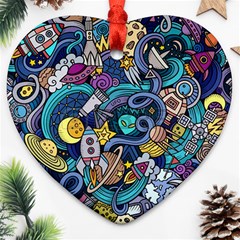 Cartoon Hand Drawn Doodles On The Subject Of Space Style Theme Seamless Pattern Vector Background Heart Ornament (two Sides) by Ket1n9