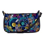 Cartoon Hand Drawn Doodles On The Subject Of Space Style Theme Seamless Pattern Vector Background Shoulder Clutch Bag Front