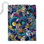 Cartoon Hand Drawn Doodles On The Subject Of Space Style Theme Seamless Pattern Vector Background Drawstring Pouch (5XL) Back